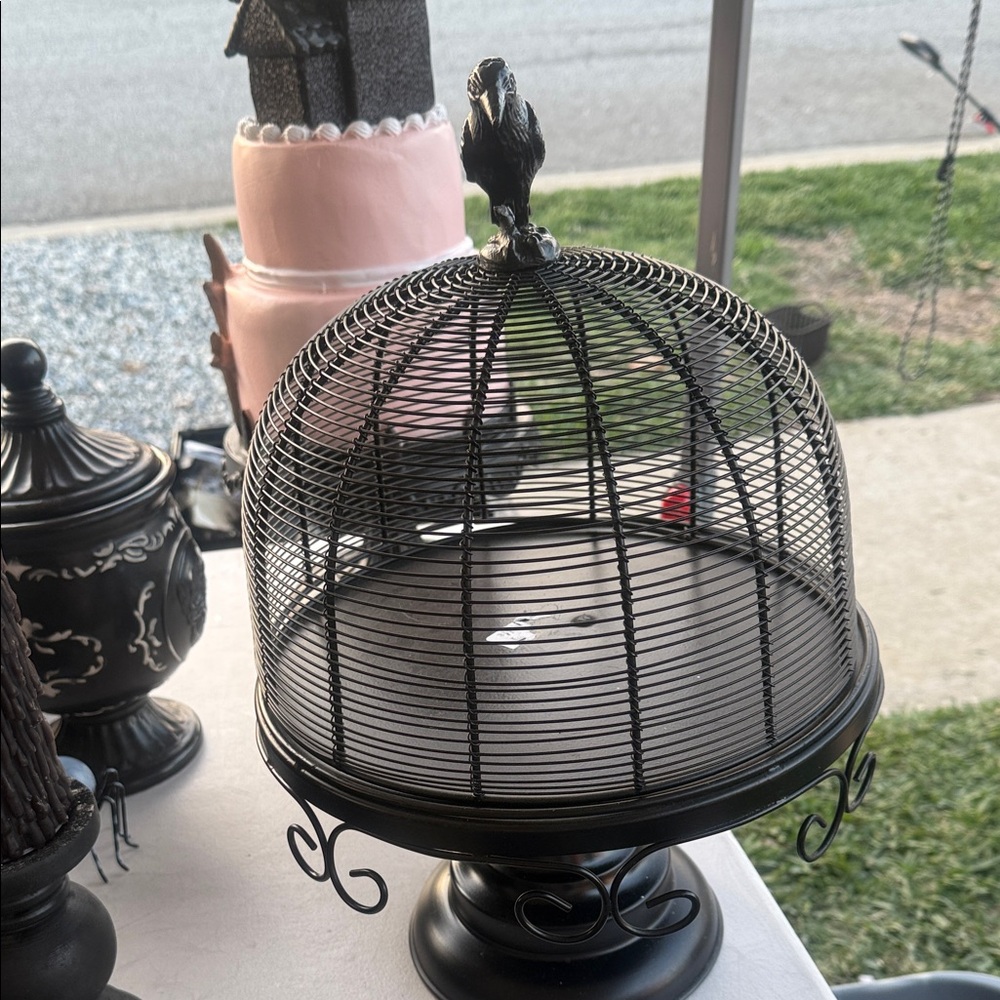 Elegant Black Birdcage Cloche with Stand